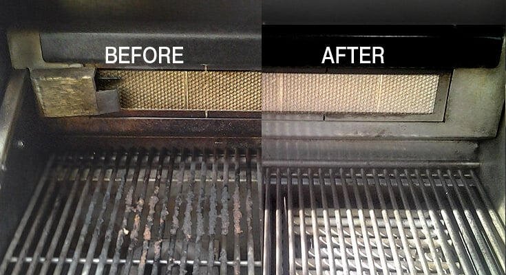 Before and after grill cleaning